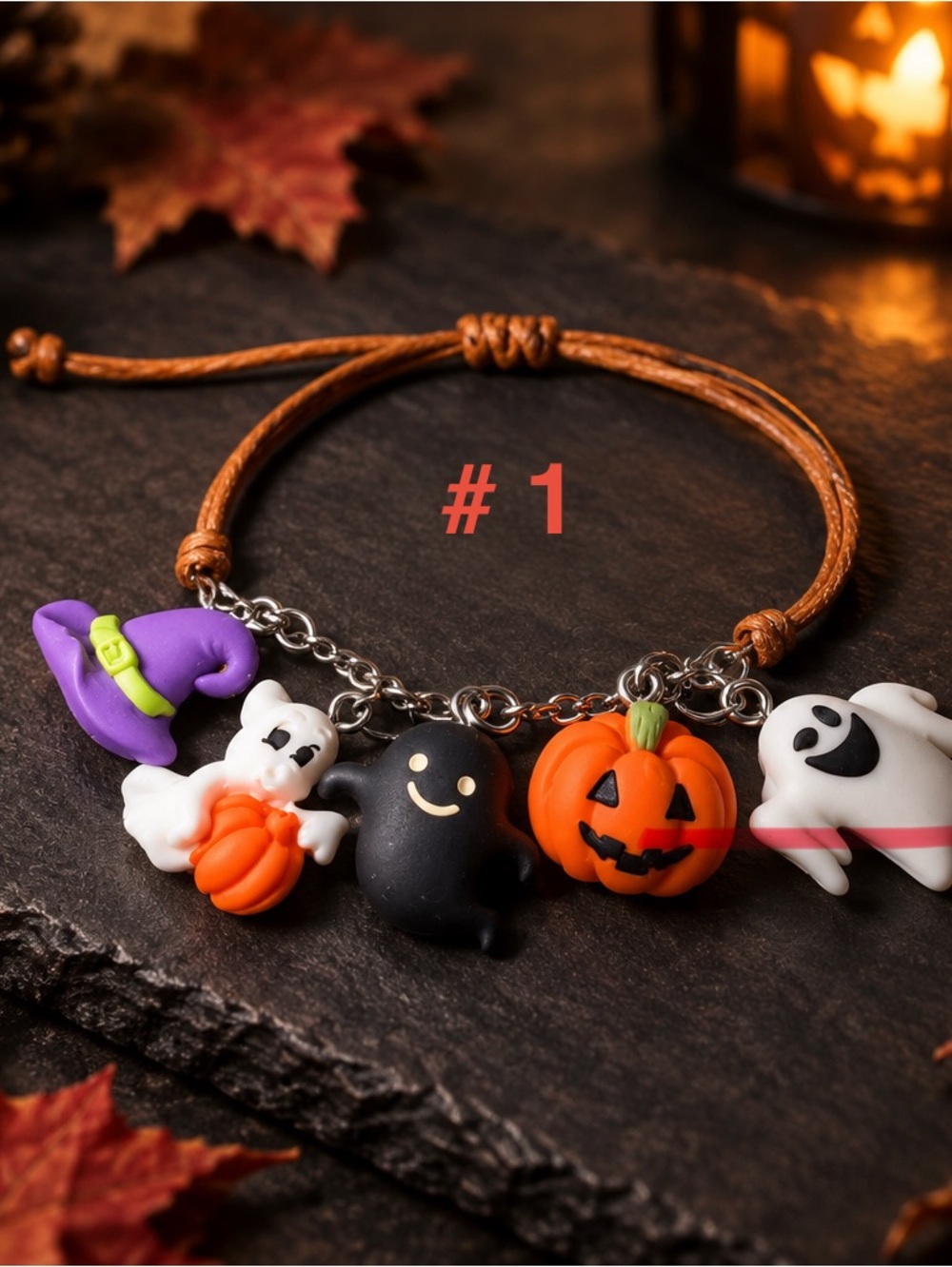 Cute Halloween Charm Bracelet - Adjustable Cord #1 only 7 left